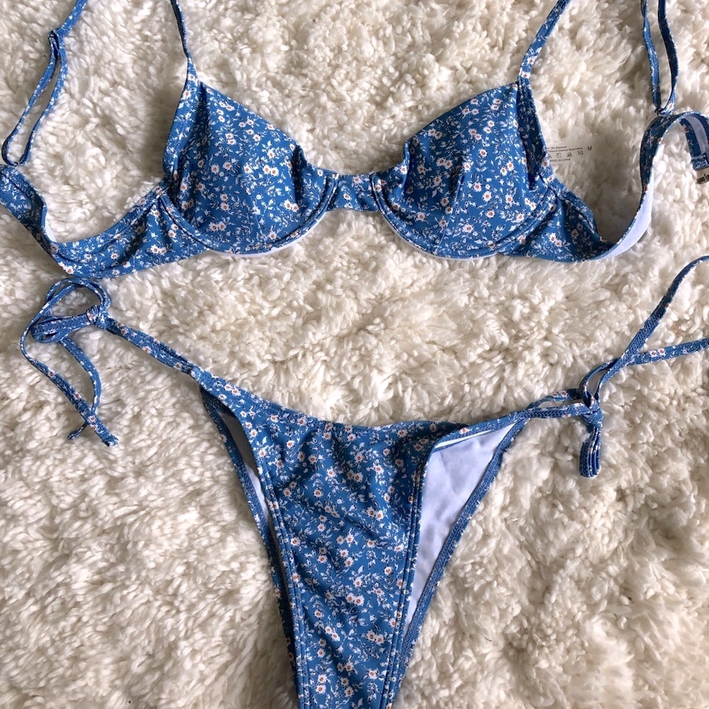 blue floral bikini